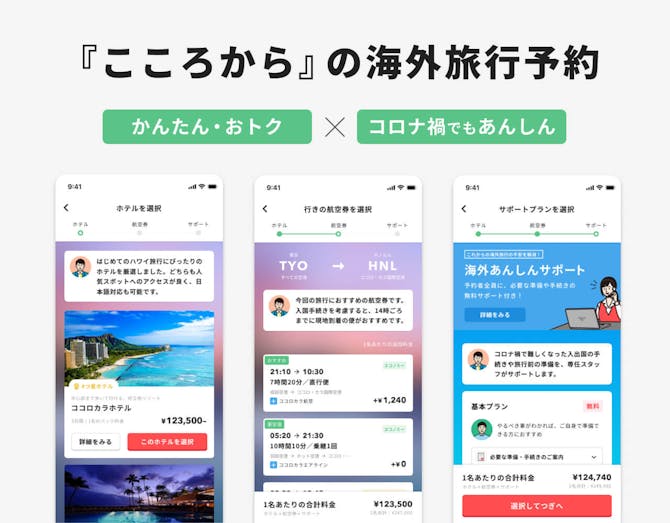 『こころから』の海外旅行予約 予約フローサンプル